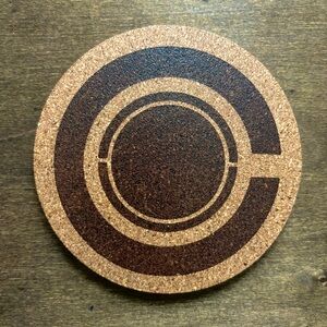 Cyborg Symbol Laser Engraved Cork Coaster